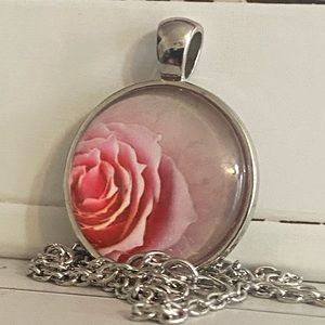 Necklace Pink Rose Glass Charm